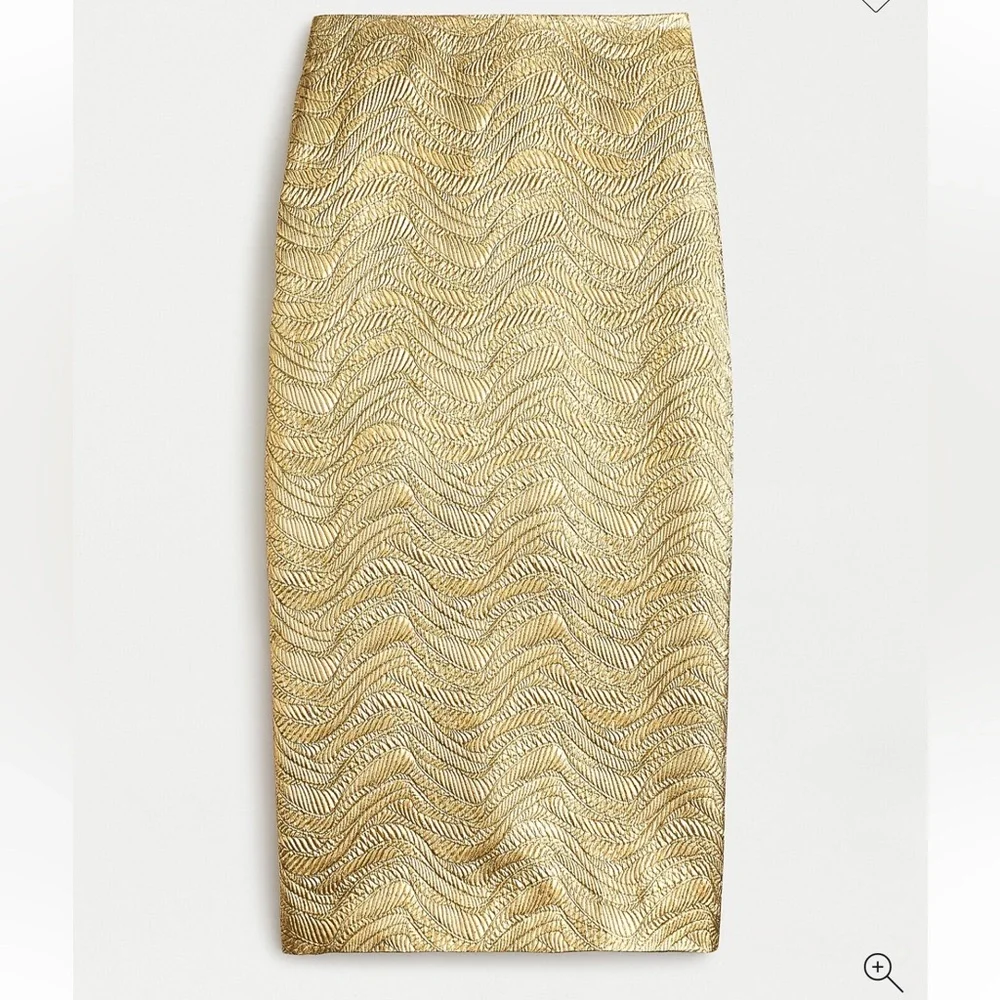 J. Crew Collection Pencil Skirt in Gold Metallic Leaf Jacquard, Size 2